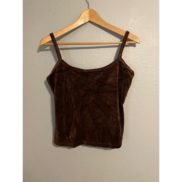 Vintage Be Right Back Womens Crop Top Large Brown Velvet Strappy Deadstock Y2K - Picture 1 of 7
